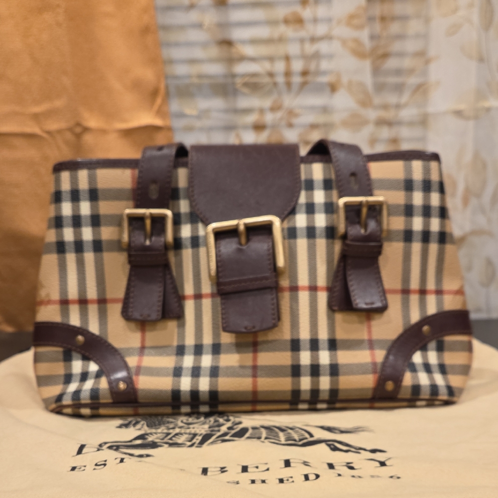 Burberry Beige and Brown Plaid Handbag